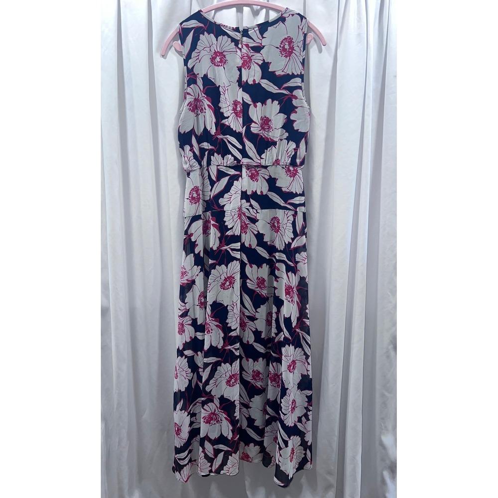 Karl Lagerfeld Paris Womens Floral Chiffon Maxi Dress Navy Pink 8 Wedding Guest - Picture 2 of 7